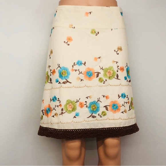 Heart Soul Y2k Cream Embroidered Flower Macrame Skirt - Picture 8 of 16